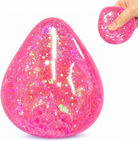 Squishy Drop Stress Balls for Girls & Kids, Glitter Pink Squeeze Stress Sugar Ball, Slow Rising Sugar Squishy Toys, Sensory Fidget Toy for Anxiety Relief, Party Favors and Birthday Gifts
