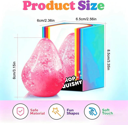 Dream Squishy Drop Fidget Toys Adults, Water Drop Squeeze Toy for Stress Relief, Slow Rising Squishies Sensory Toys with Autism, Malt Sugar Balls Gel Filled Party Favors - Pink