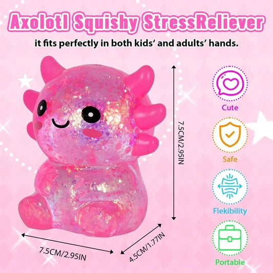 Axolotl Squishy Stress Toy – Cute Sitting Axolotl Fidget Toy Soft Squeeze Sensory Toy for Kids & Adults, Anxiety Relief Desk Toy, Party Favor (Pink)