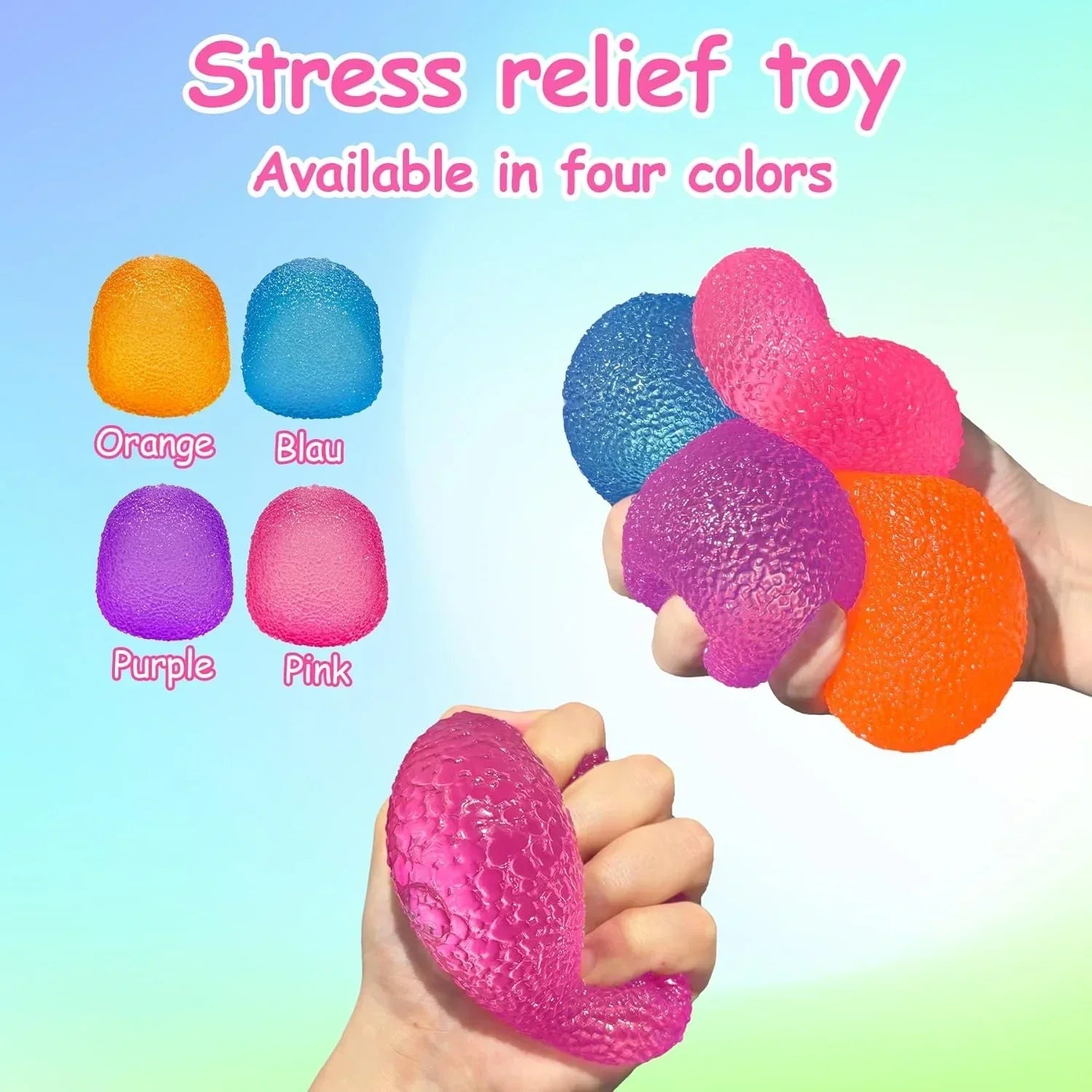 Stress Balls-Gumdrop Squishy Stress for Kids and Adults, Super Solid Squeeze Ball, Sensory for Stress Relief, Birthday, Easter Basket Stuffers and Party Favors(Pink)