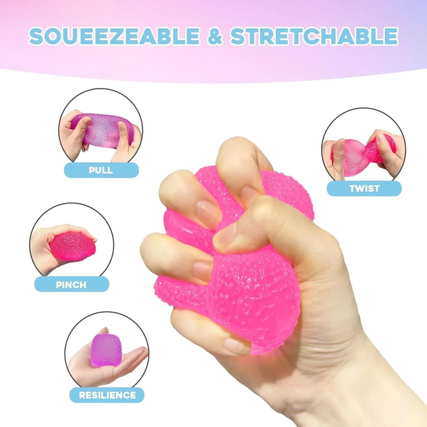 Stress Balls-Gumdrop Squishy Stress for Kids and Adults, Super Solid Squeeze Ball, Sensory for Stress Relief, Birthday, Easter Basket Stuffers and Party Favors(Pink)