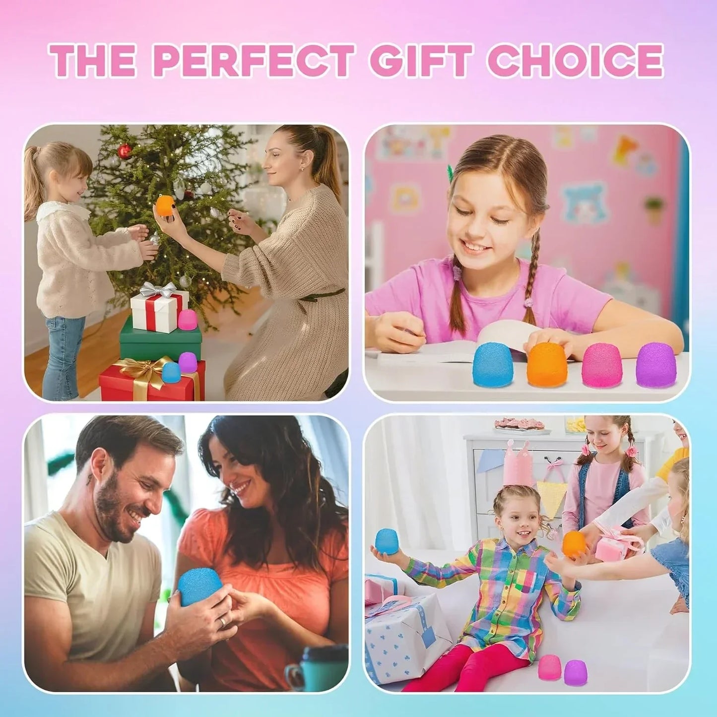 Stress Balls-Gumdrop Squishy Stress for Kids and Adults, Super Solid Squeeze Ball, Sensory for Stress Relief, Birthday, Easter Basket Stuffers and Party Favors(Pink)