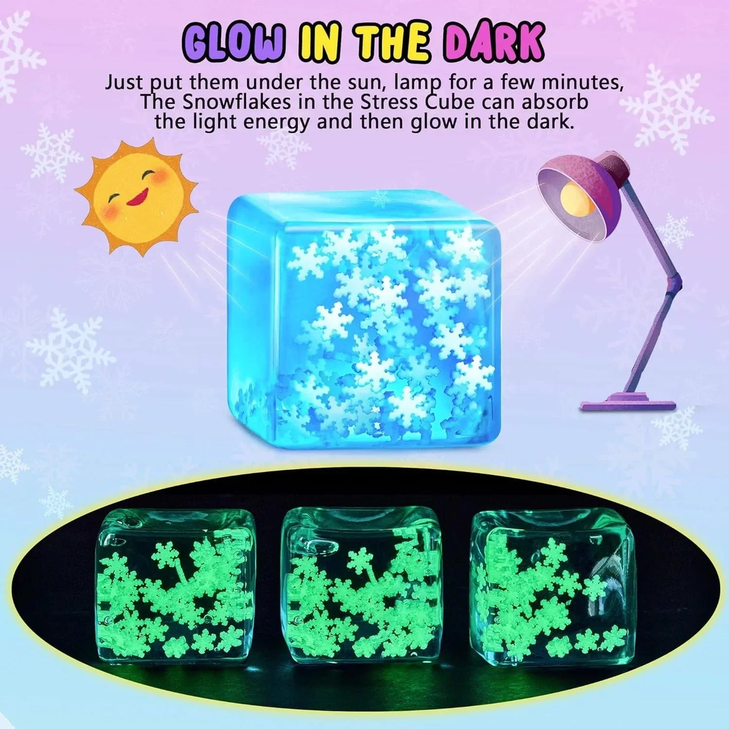 Squishy Fidget Toys Adults Stress Cube - Glow in The Dark Snowflakes Sensory Toys for Kids with Autism Stress Balls for Kids Teens Squeeze Squishy Toys Easter Basket Stuffers