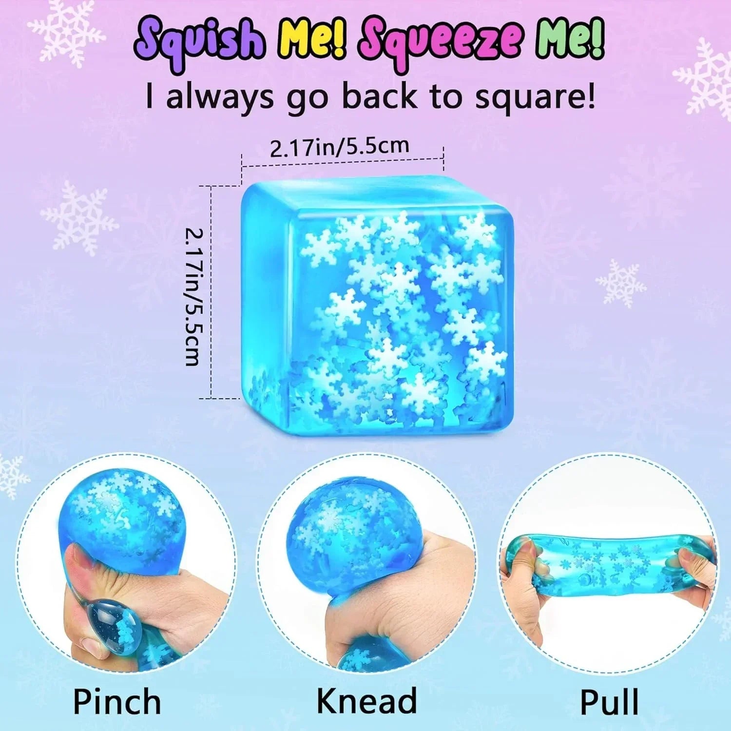 Squishy Fidget Toys Adults Stress Cube - Glow in The Dark Snowflakes Sensory Toys for Kids with Autism Stress Balls for Kids Teens Squeeze Squishy Toys Easter Basket Stuffers