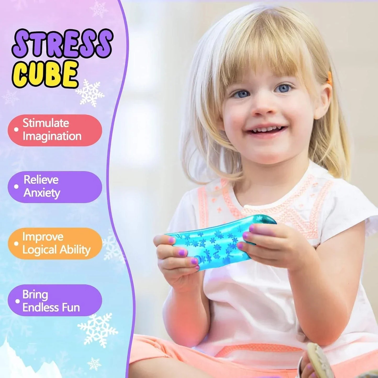 Squishy Fidget Toys Adults Stress Cube - Glow in The Dark Snowflakes Sensory Toys for Kids with Autism Stress Balls for Kids Teens Squeeze Squishy Toys Easter Basket Stuffers