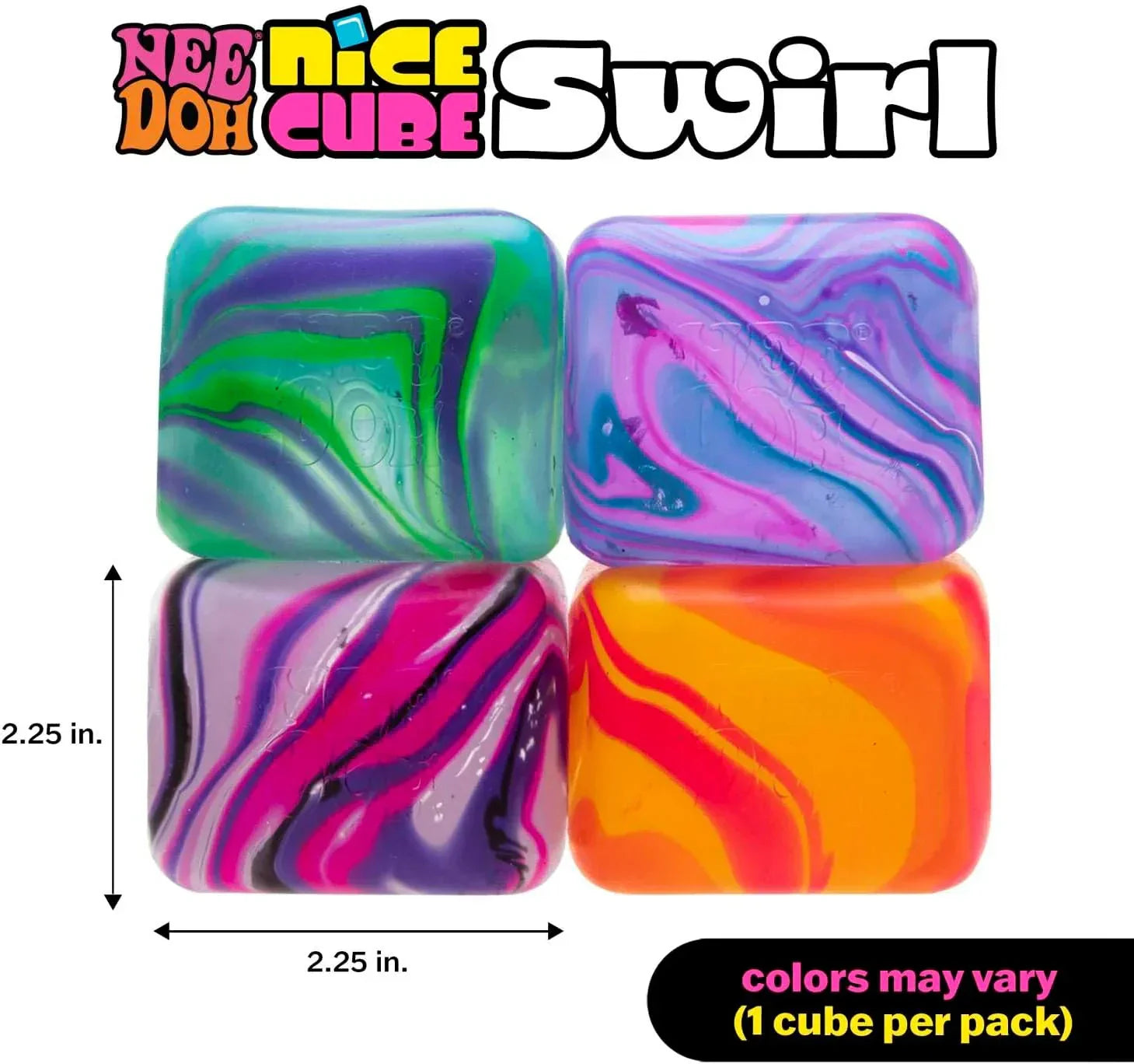 Schylling NeeDoh Nice Cube Swirl - Sensory Toy with a Super Solid Squish - Unique, Swirling Color Blend - Color May Vary (1 Per Pack)
