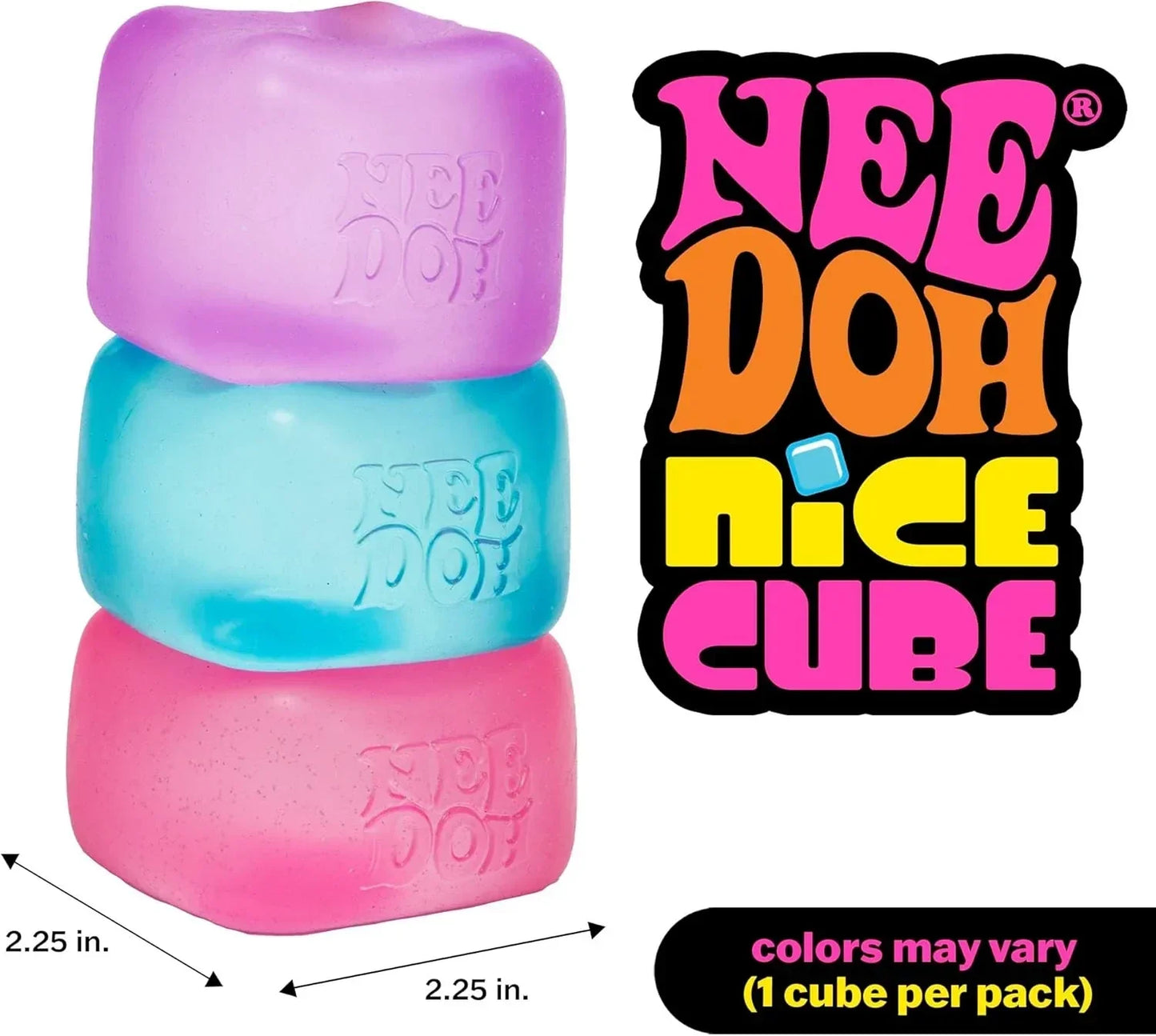 Schylling NeeDoh Nice Cube - Sensory Squeeze Toy with Super Solid Squish - 2.25" Cube - Color May Vary (Pack of 1)