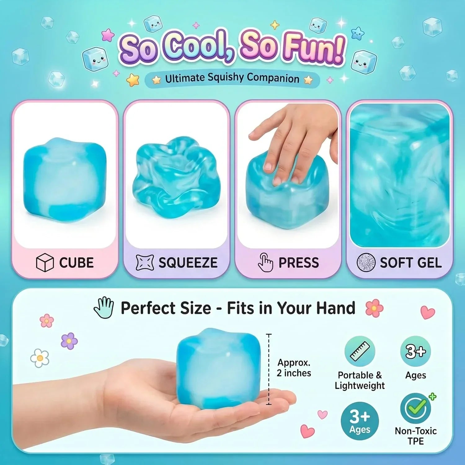Nice Stress Cube, Squishy Fidget Toy Cubes, Slow Rising Squeeze Cube Balls, Non-Sticky Desk Toy for Relaxation & Focus for Adults, Blue