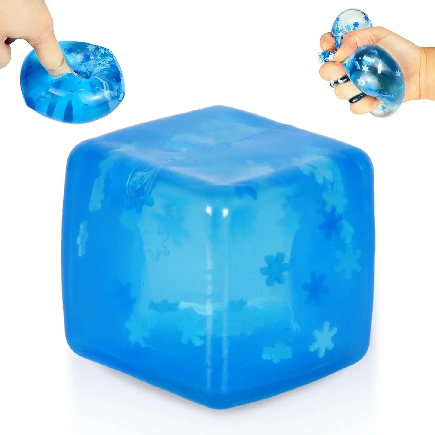 Maltose Squishy Stress Relief Toy, Snowflake Squeeze Ice Cube Fidget, Slow Rising Sensory Stress Ball for Relaxing, Durable TPR Calm Down Toy for Boys Girls Age 3+ (1Pcs, Blue, 1.97inch)