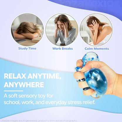 Maltose Squishy Stress Relief Toy, Snowflake Squeeze Ice Cube Fidget, Slow Rising Sensory Stress Ball for Relaxing, Durable TPR Calm Down Toy for Boys Girls Age 3+ (1Pcs, Blue, 1.97inch)