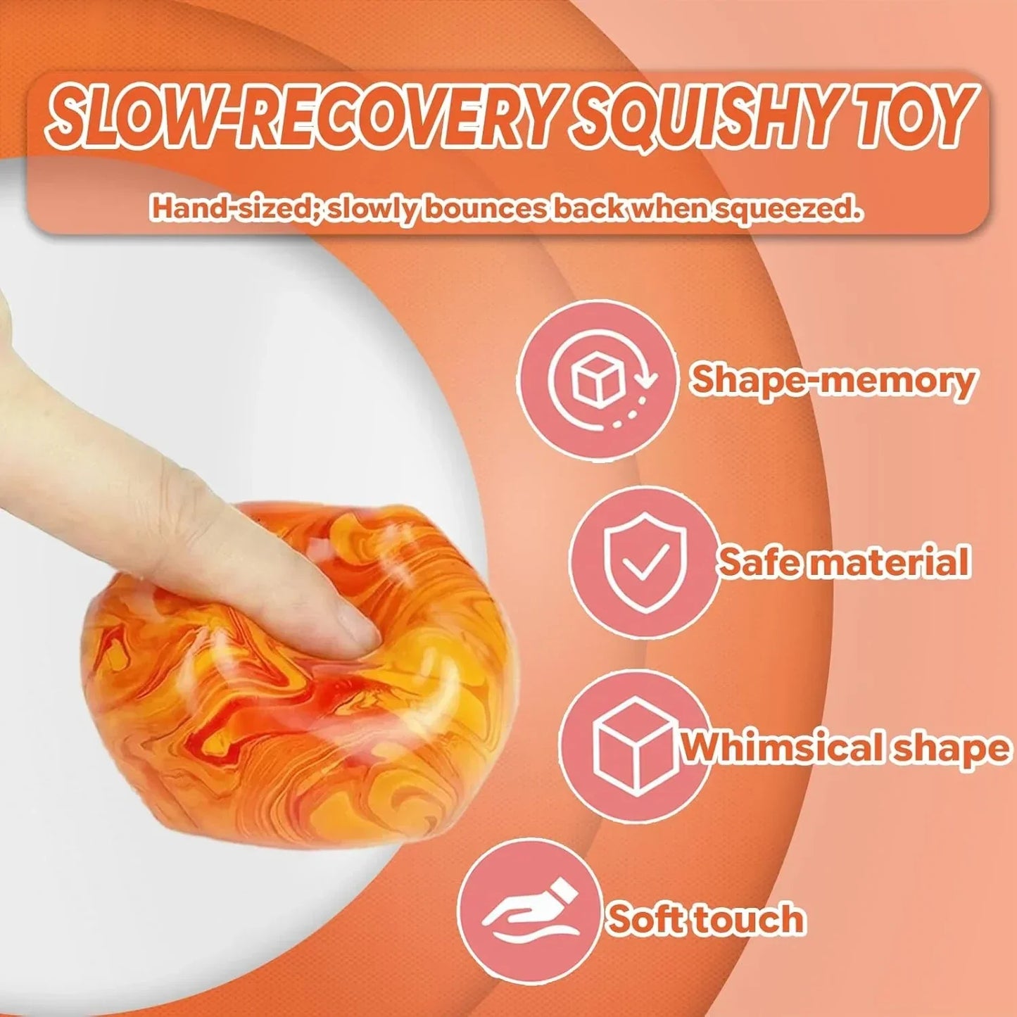 Jiezipaeasy Ice Cube Stress Ball 5cm(1.98", Marble Veined Squishy Fidget Toy for Adults & Kids, Soft Slow Rebound Sensory Toy for Stress & Anxiety Relief, Stretchy Non-Sticky Desk Toy (Orange)