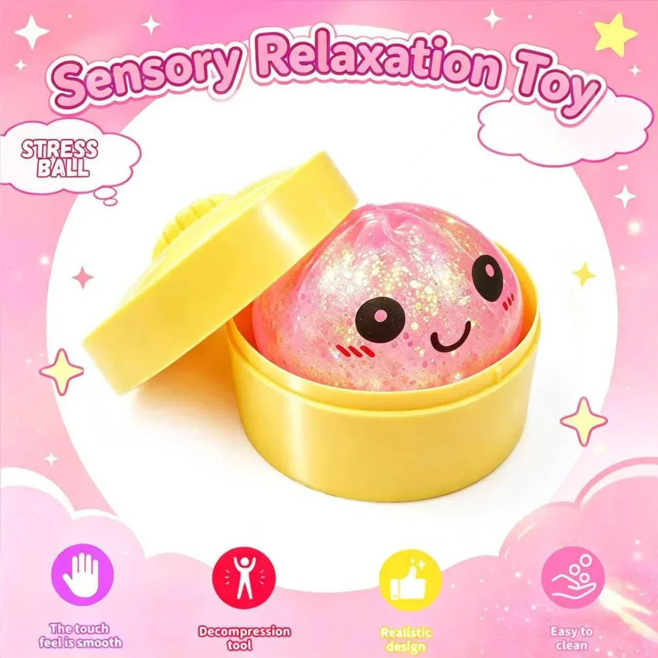 Glitter Dumpling Squishy Mystery Box, Ultra-Soft TPR Slow-Rise Sensory Fidget Toy, Stress Relief for Classroom or Office, Cute Birthday Holiday Gift for Kids Teens & Adults (Mini Pink & Gold)