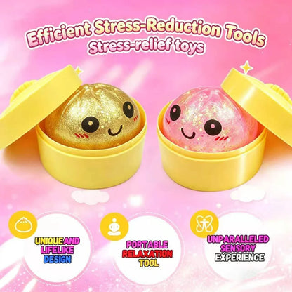 Glitter Dumpling Squishy Mystery Box, Ultra-Soft TPR Slow-Rise Sensory Fidget Toy, Stress Relief for Classroom or Office, Cute Birthday Holiday Gift for Kids Teens & Adults (Mini Pink & Gold)