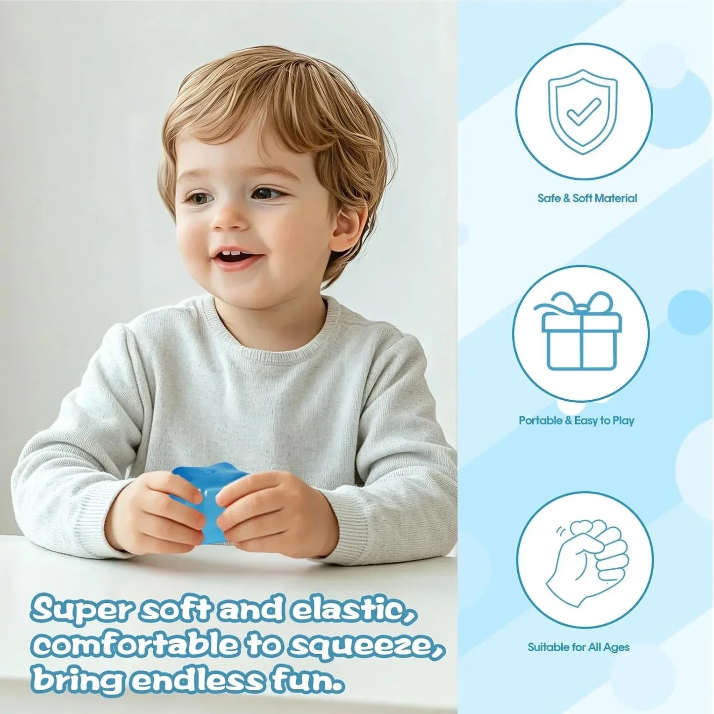 Extra Large Ice Cube Squishy Toy, 7cm (2.75in) Slow Rising Sensory Squeeze Toy for Adults & Kids Ages 3+, Soft TPR Fidget Toy, Durable & Tear-Resistant(Blue)