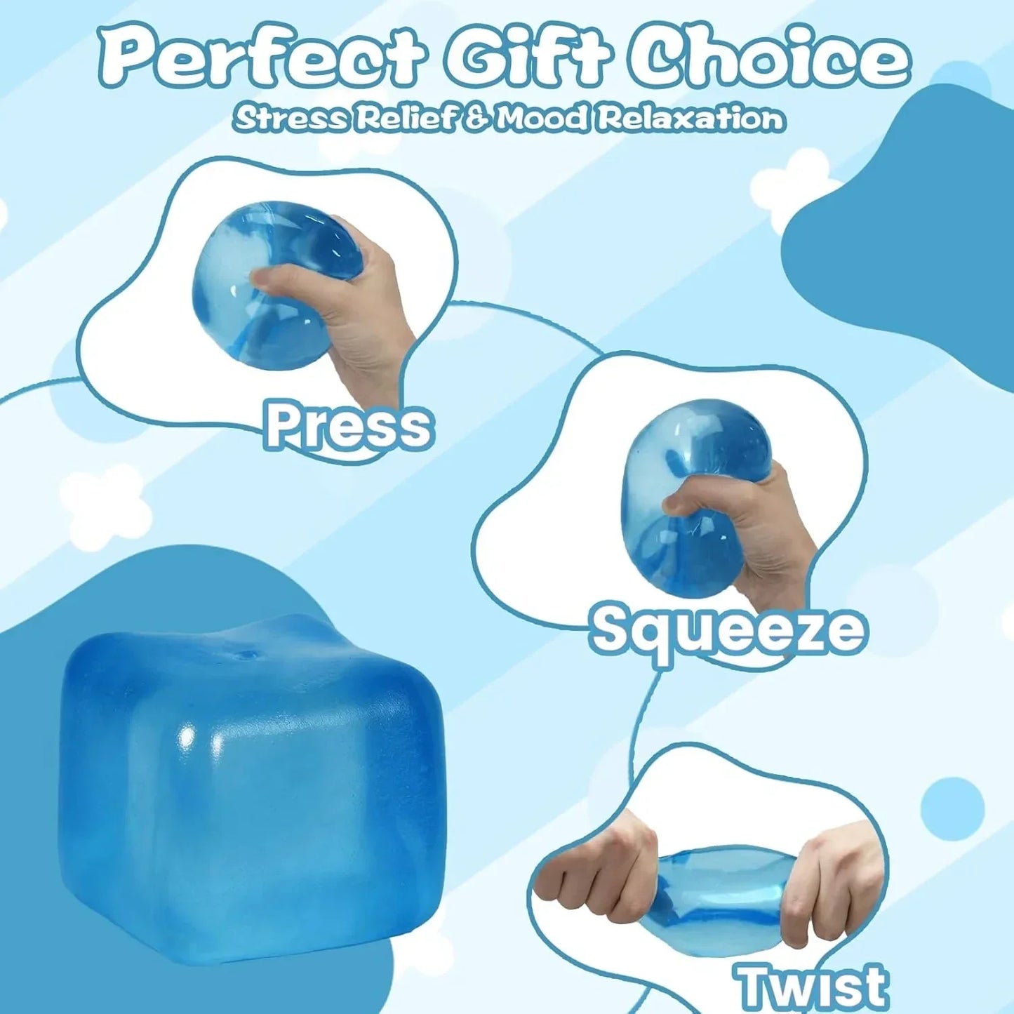 Extra Large Ice Cube Squishy Toy, 7cm (2.75in) Slow Rising Sensory Squeeze Toy for Adults & Kids Ages 3+, Soft TPR Fidget Toy, Durable & Tear-Resistant(Blue)
