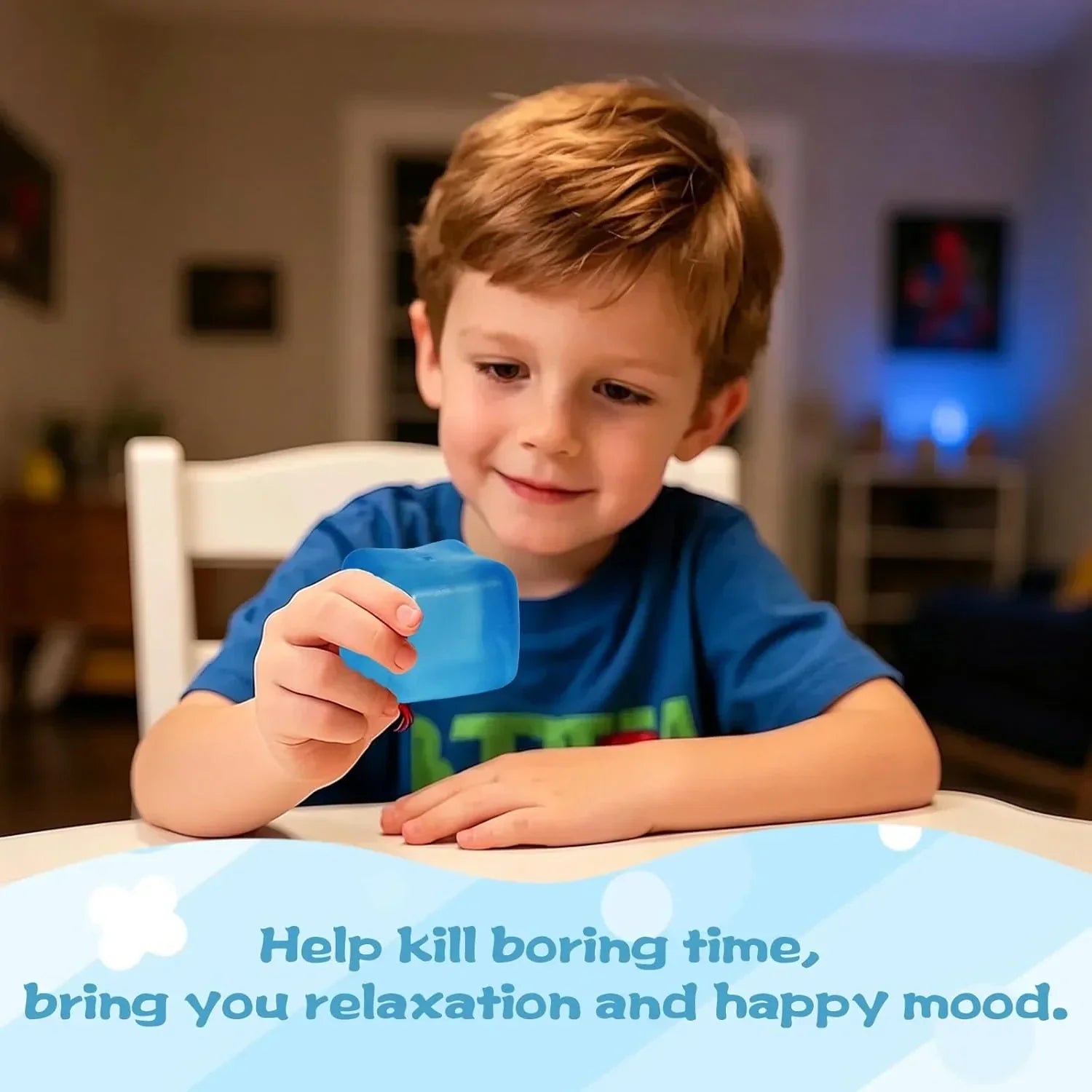 Extra Large Ice Cube Squishy Toy, 7cm (2.75in) Slow Rising Sensory Squeeze Toy for Adults & Kids Ages 3+, Soft TPR Fidget Toy, Durable & Tear-Resistant(Blue)
