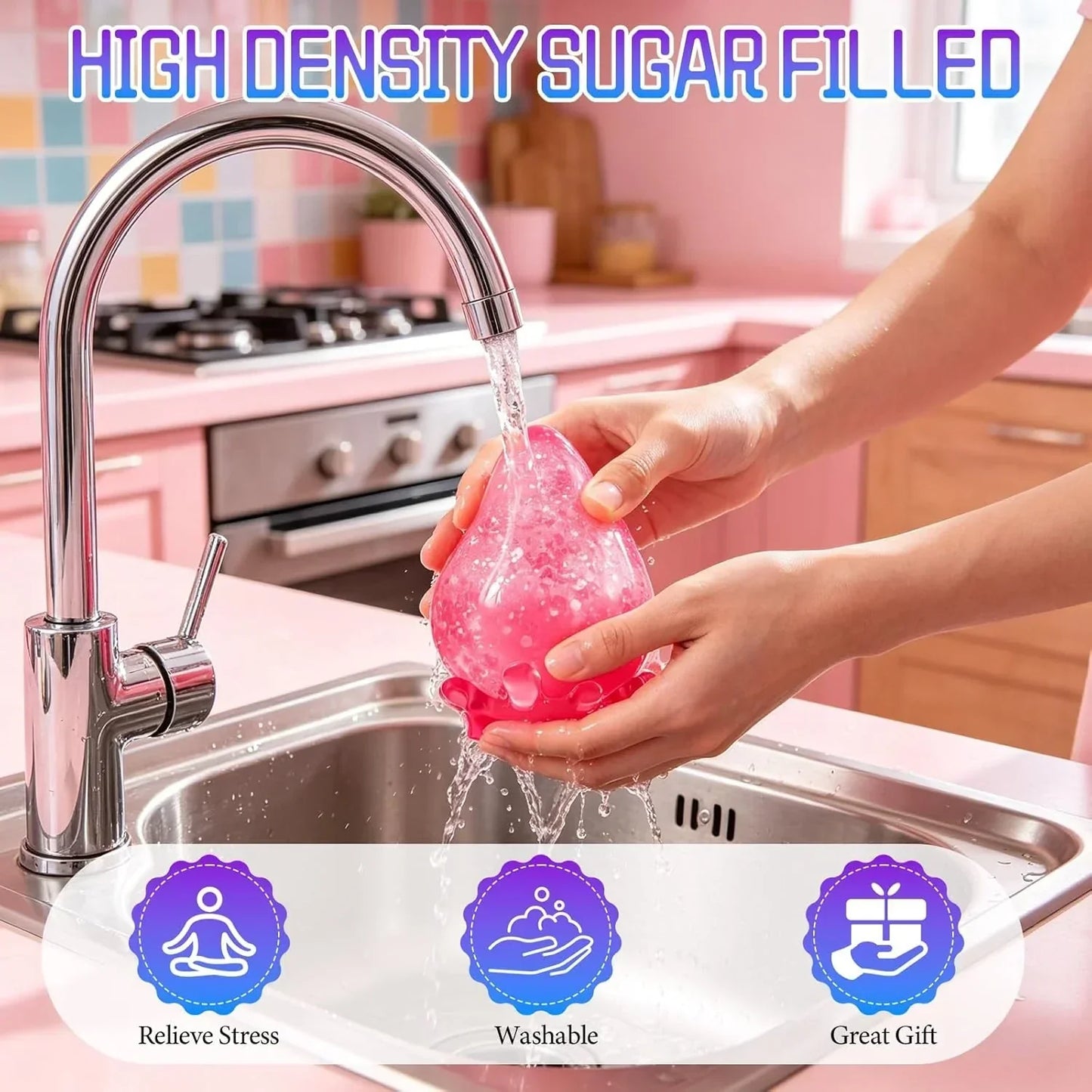 Dream Squishy Drop Stress Ball,Water Drop Fidget Stress Ball,Malt Sugar Balls Sensory for Relief Anxiety,, Or Rewards (Pink)