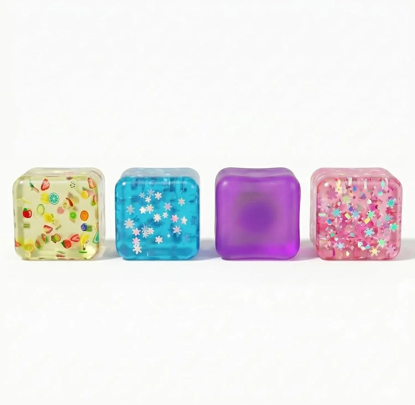 A Set of 4 Compression Squeezing , Soft Stress-Relieving Toys, Four-Color Textured Toys that Help Relieve Anxiety, and a Portable Cubic Squeezing Toy that Helps Concentrate and Relax the Body.