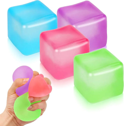 4 Pack Stress Cube Sensory Fidget Toys for Anxiety Stress Relief, Slow Rising Fidget Cube Squeeze Toys, Squishy Cube Filled with Thick Substance, Ice Cube Stress Balls for Adults Kids - US 5079
