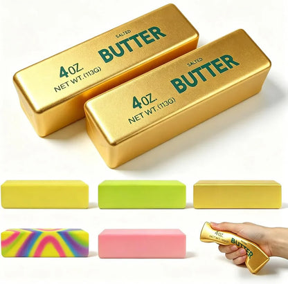 2 Pack Butter Squishy Toys Slow Rising Soft Squeeze Toy Stress Relief Fidget Toys for Kids Party Favors Birthday Gifts Adults Office Desk Toys (Gold) - US 9063
