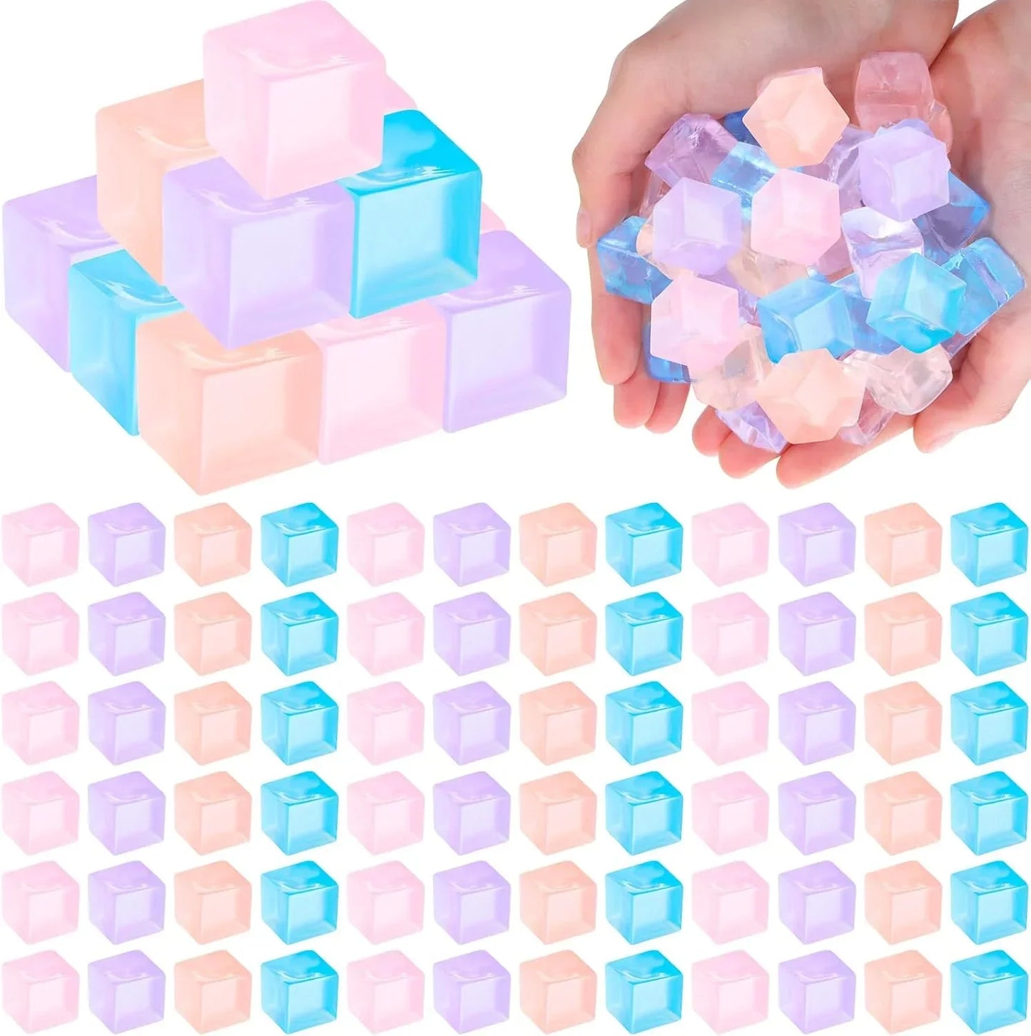 100 Pcs Mini Ice Cube Stress Balls Bulk Squeeze Square Ball Sensory Stress Relief Mini Ice Cube Prize Birthday Party Favor Bags Box Filling, 4 Colors - US 7141