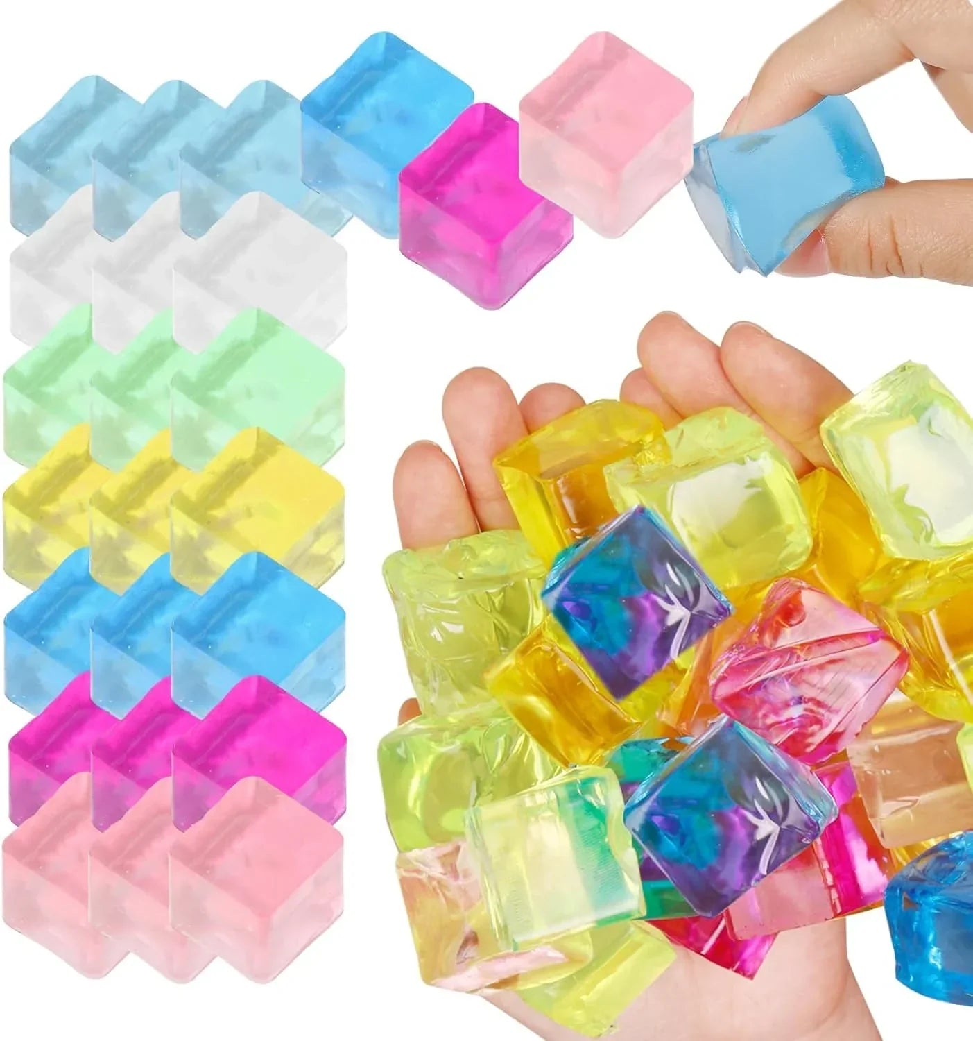 Ice Cube Sensory Toys 24 Pcs Squishy Fidget Stress Cube for Adults Kids Anxiety Stress Relief Hand Therapy Sensory Squishy Ball Classroom Prize Box Toys - US 5453