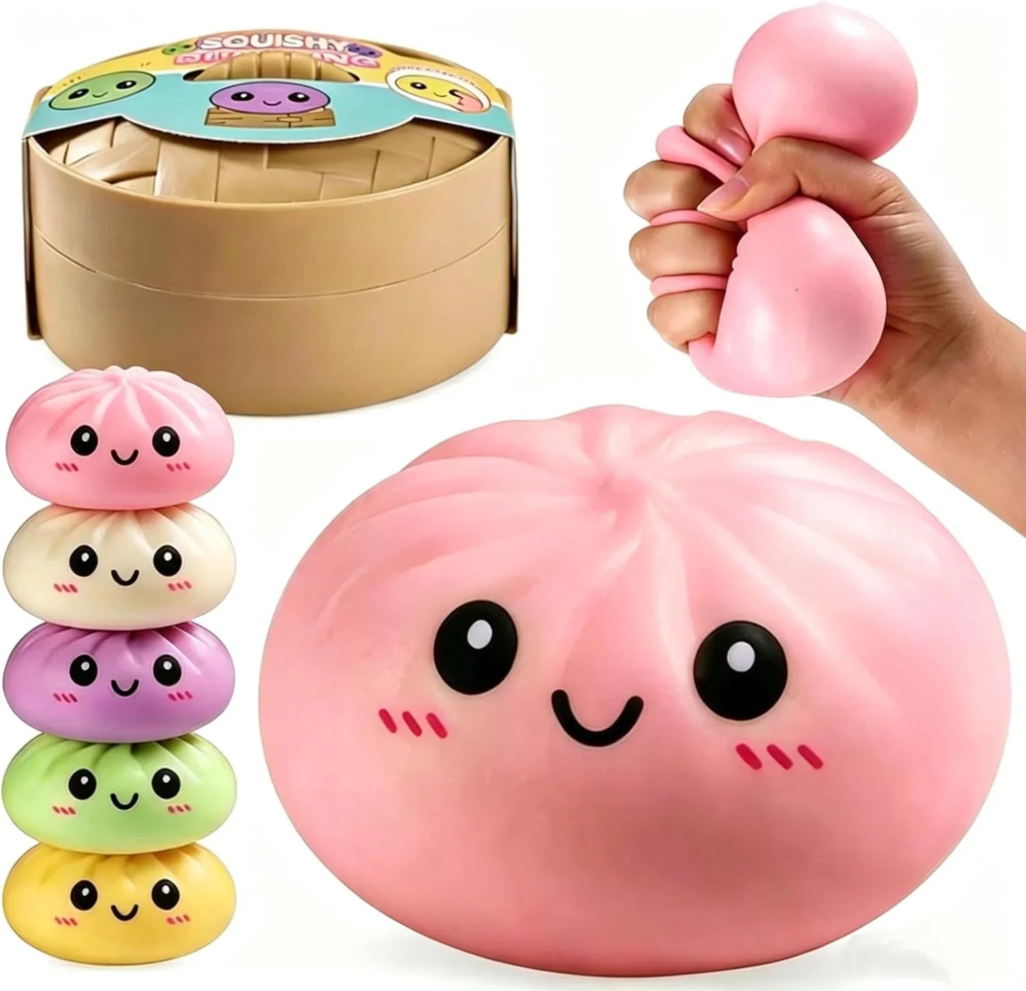 Mystery Dumpling Squeeze Toys Stress Balls Sensory Toy Soft Squeeze Decompression Dough for Adults (Pink) - US 4516