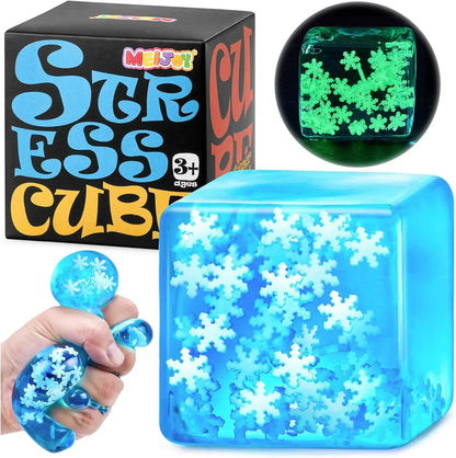 Squishy Fidget Toys Adults Stress Cube - Glow in The Dark Snowflakes Sensory Toys for Kids with Autism Stress Balls for Kids Teens Squeeze Squishy Toys Easter Basket Stuffers - US 1196